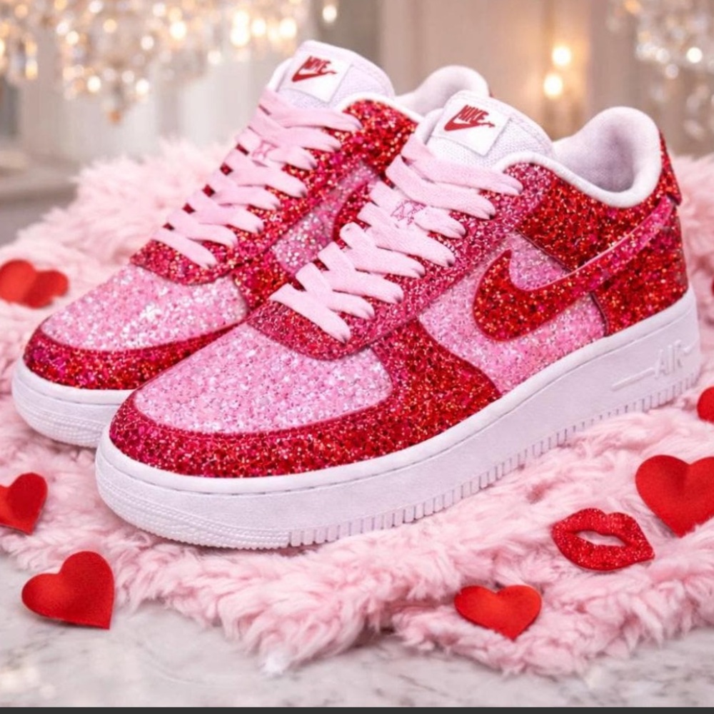 Hand Painted Valentine’s Nike Air Force 1 | Custom Pink Red AF1 | One of a Kind